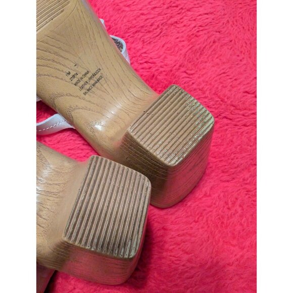 Naturalizer White Leather Slide Sandals 11M Comfort 2.75" Block Heel Shoes - Picture 5 of 6